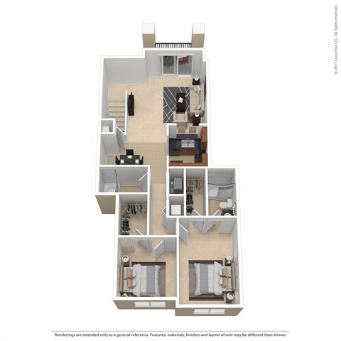 Floor plan for 2 beds, 2 baths, 1170 sqft